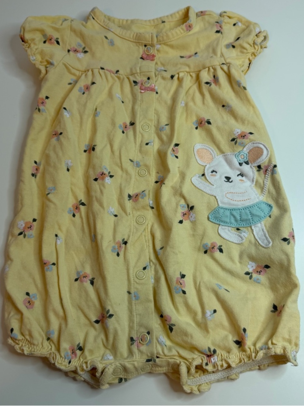 Carter's Yellow Floral Bunny Applique One-Piece